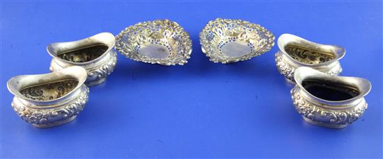 Pair late Victorian bon bon dish and a set of 4 Edwardian salts